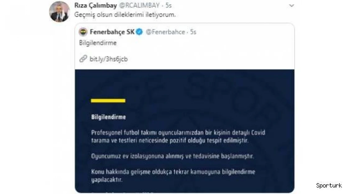 Rıza Çalımbay'dan Fenerbahçe'ye geçmiş olsun mesajı