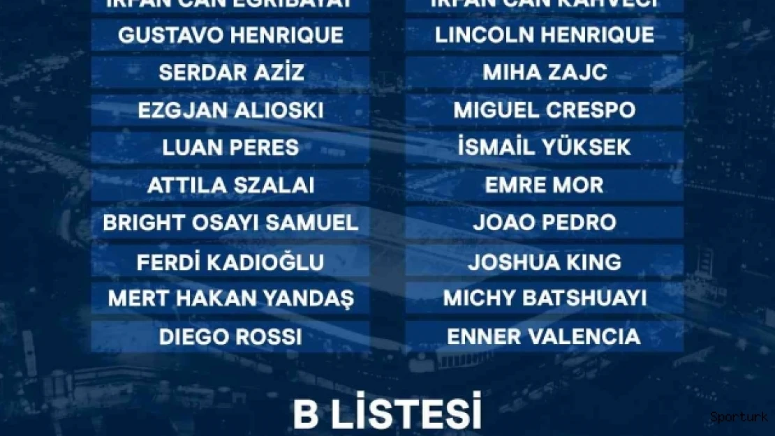 Fenerbahçe'de UEFA kadrosu belli oldu