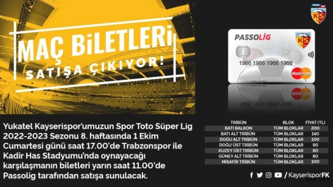 Kayserispor - Trabzonspor maçı bilet fiyatları belli oldu