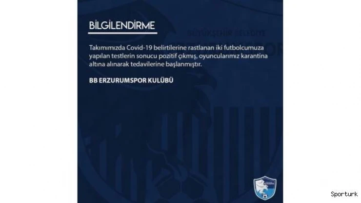 BB Erzurumspor'da iki futbolcunun korona virüs testi pozitif çıktı