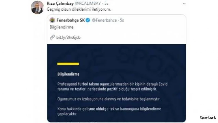 Rıza Çalımbay'dan Fenerbahçe'ye geçmiş olsun mesajı