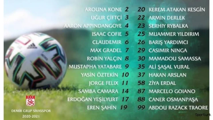 Sivasspor'da forma numaraları belli oldu