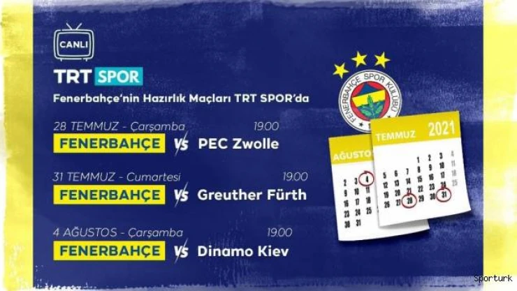 Fenerbahçe'nin hazırlık maçları canlı yayınla TRT Spor'da