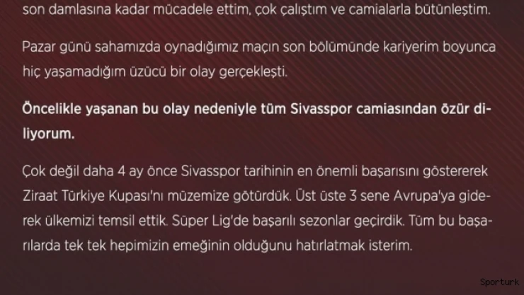 Caner Osmanpaşa, Sivasspor camiasından özür diledi